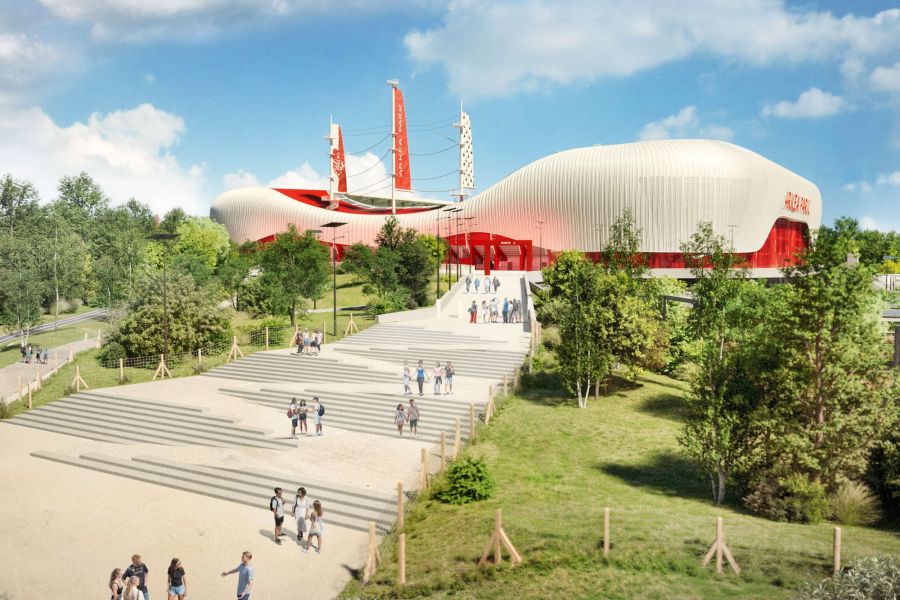 entrée de l'arkea park à brest avec marches